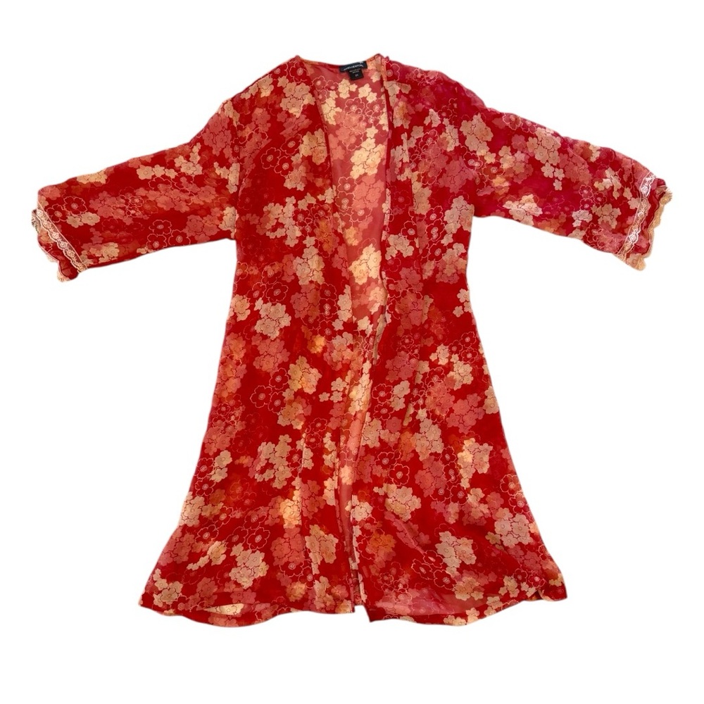 Jones New York Vintage Red Floral Kimono